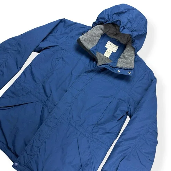VTG LL Bean Men's Nylon Full Zip Insulated Hooded Jacket Blue Size Medium Blue‎